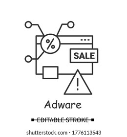 Adware Icon. Unwanted Advertisement Malware Linear Pictogram. Concept Of Safe Web Browsing, Internet Site Hacker Injection Threat And Ad Blocker . Editable Stroke Vector Illustration