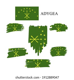Juego de Bandera de Adygea. Ilustración de material vectorial aislada en fondo blanco.