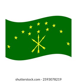 Adygea National Flag with Green Background and Yellow Stars, Arrows