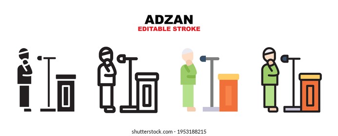 Adzan icon set with different styles. Icons designed in filled, outline, flat, glyph and line colored. Editable stroke and pixel perfect. Can be used for web, mobile, ui and more.