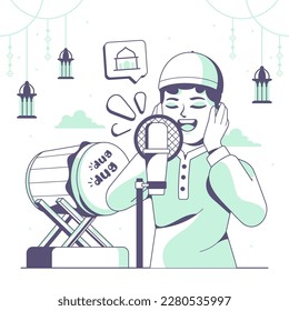 adzan or prayer call with mosque microphone illustration