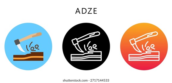 Adze Multi Style Icon, Flat, Line, Glyph, Lineal, Dual Tone. Relate To Carpentry, Wood Industry. Use For Modern Concept, Ui, Ux Web And App Development.
