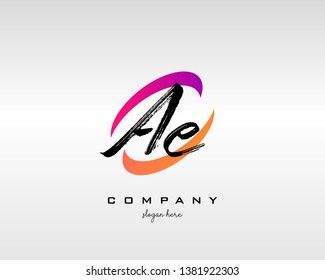 AE Brush Stroke Letter Logo Design. Colorful Paint Logo Leters Icon with Elegant Shape Vector Design.  