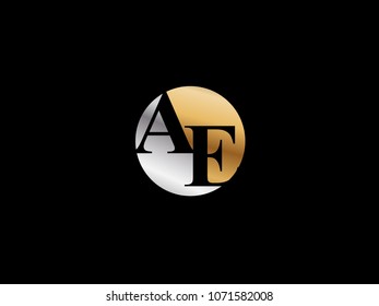 AE circle Shape Letter logo Design in silver gold color