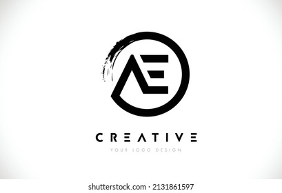 Logo de la carta circular AE con diseño de pincel circular y fondo blanco.