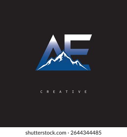 AE Creative Mountain Logo Bold Gradient Letter mark Branding Design for Business Outdoor Brands