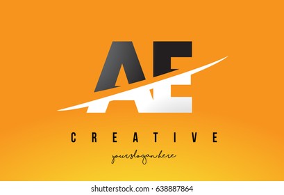 AE A D Letter Modern Logo Design with Swoosh Cutting the Middle Letters and Yellow Background.