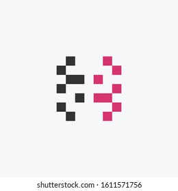 AE A E Pixel Letter Logo with Digital Shattered Black Squares. Creative Letters Vector Illustration.
