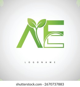 Logotipo de la hoja verde de AE - monograma ecológico mínimo para la marca orgánica y el diseño sostenible de la identidad