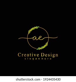AE Initial calligraphy handwritten logo. Handwritten alphabet in the logo template. Letters and Alphabet for signature, wedding, fashion, floral and botanical logo design 