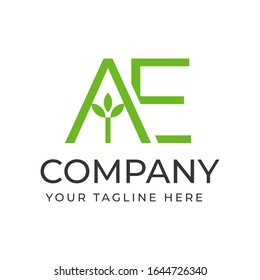 AE initial letter with leaf plant shape logo template, vector file eps 10 text and color is easy to edit