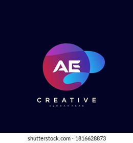 AE Initial Letter logo icon design template elements with wave colorful art.