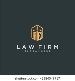 AE initial logo monogram with shield and sword style design for law firm svg