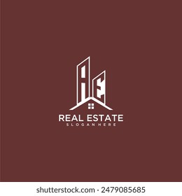 AE initial monogram building and roof logo for real estate