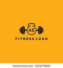AE initial monogram for fitnes or gym logo with creative barbell design svg