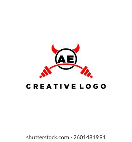 AE initial monogram for fitnes or gym logo with devil style design