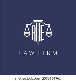 Monograma inicial de AE para el logotipo del bufete de abogados con Imagen de Vector de escalas