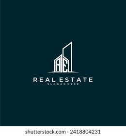 AE initial monogram logo real estate with building style design vector svg