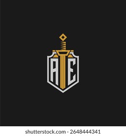 AE initial monogram for shield and sword style image
