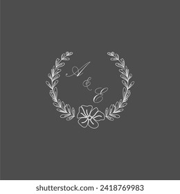 AE initial monogram wedding with creative leaf svg
