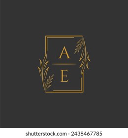AE initial monogram wedding with creative square line svg