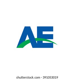 AE initial overlapping swoosh letter logo blue green