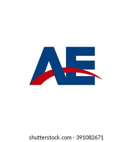 AE initial overlapping swoosh letter logo blue red