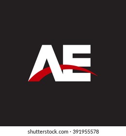 AE initial overlapping swoosh letter logo white red black background