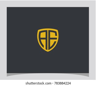 AE initial shield gold color icon letter logo vector eps 10