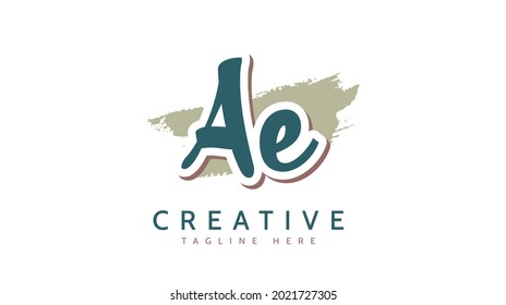 Iniciales AE, vector de logotipo de escritura a mano