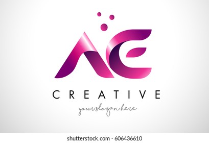 AE Letter Logo Design Template with Purple Colors and Dots