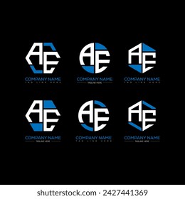 AE letter logo set design.AE black monogram polygonal and circle shape vector. AE unique design.

