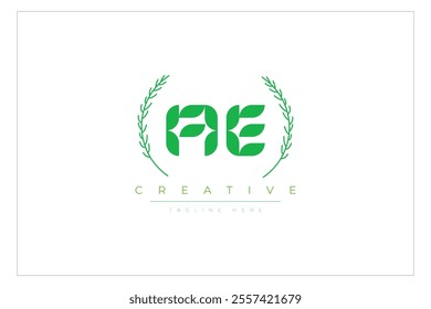 AE letters eco logo with leaf. Fresh nature and healthy leaf logo design.