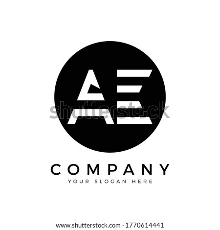 AE Logo Design Black Color Circle Typography Vector Template. Creative Linked Letter AE Logo Template