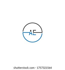 AE logo letter design concept in black and blue color 