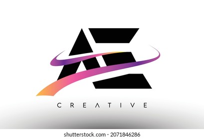 AE Logo Letter Design Icon. AE Letters with Colorful Creative Swoosh Lines Vector Illustration