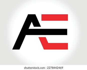 AE Logo. Letter Design Vector with Red and Black Colors.