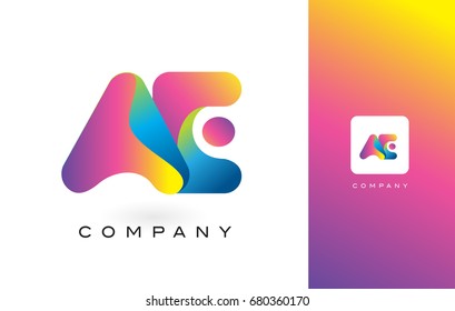 AE Logo Letter With Rainbow Vibrant Colors. Colorful Modern Trendy Purple and Magenta Letters Vector Illustration.