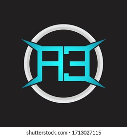 AE Logo monogram with circle and four taper shape design template
