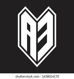 AE Logo monogram with emblem line style isolated on black background