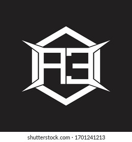 Monograma de logotipo AE con modelo hexagonal y de diseño de cuatro ejes