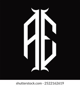 Escudo del hexágono del monograma del logotipo de AE con la Plantilla del diseño de la forma del cuerno