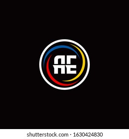 AE logo monogram isolated on circle shape with 3 slash colors rounded design template