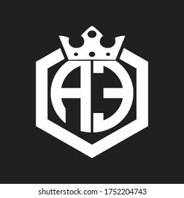 AE Logo monogram rounded by hexagon shape with crown design template
