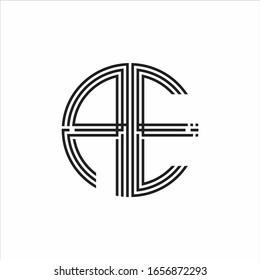 Plantilla de diseño de línea de tres cintas con logotipo AE aislado en fondo blanco