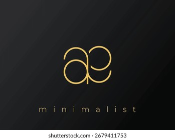 Logotipo minimalista AE com formas entrelaçadas no plano de fundo preto sólido. Um design de logotipo minimalista limpo e moderno.