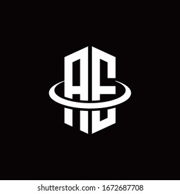 AE monogram logo in a hexagon style and surrounded by a ring