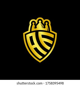AE Monogramm-Logo mit Schild und Krondesign-Vorlage einzeln auf schwarzem Hintergrund