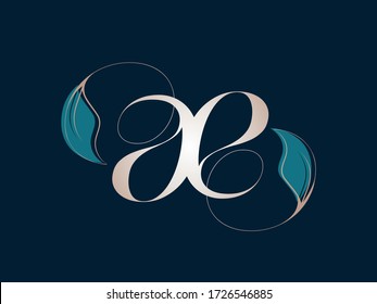 logotipo de monograma de AE.Icono tipográfico con letra a de guión caligráfico y letra e. Icono de letra. Las iniciales de los alfabetos están aisladas en el fondo oscuro. 