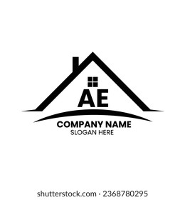 Icono de vector AE, icono de casa o casa de AE, plantilla de logotipo de monograma de inmobiliaria de AE inicial